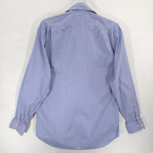 Peter Millar Dress Shirt Mens 16-35 Blue White Pinstripe Long Sleeve Button Up - Picture 6 of 11